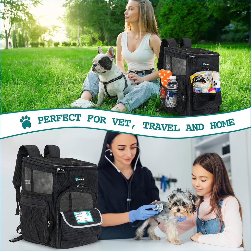 Dog Backpack Carrier, Airline Approved Cat Backpacks for Carrying Small Large Cats, Pet Carrier Back Pack, Ventilated Soft Sided for Travel, Hiking, Camping, Max 18 Lbs, Black