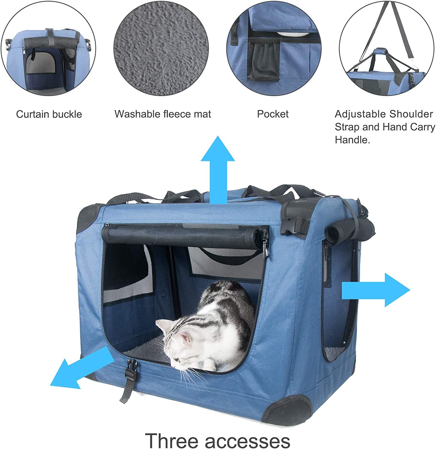 Large Cat Carrier 24"X16.5"X16.5" Portable Dog Crate for Small Medium Dogs Collapsible Traveling Pet Crate with Collapsible Bowl