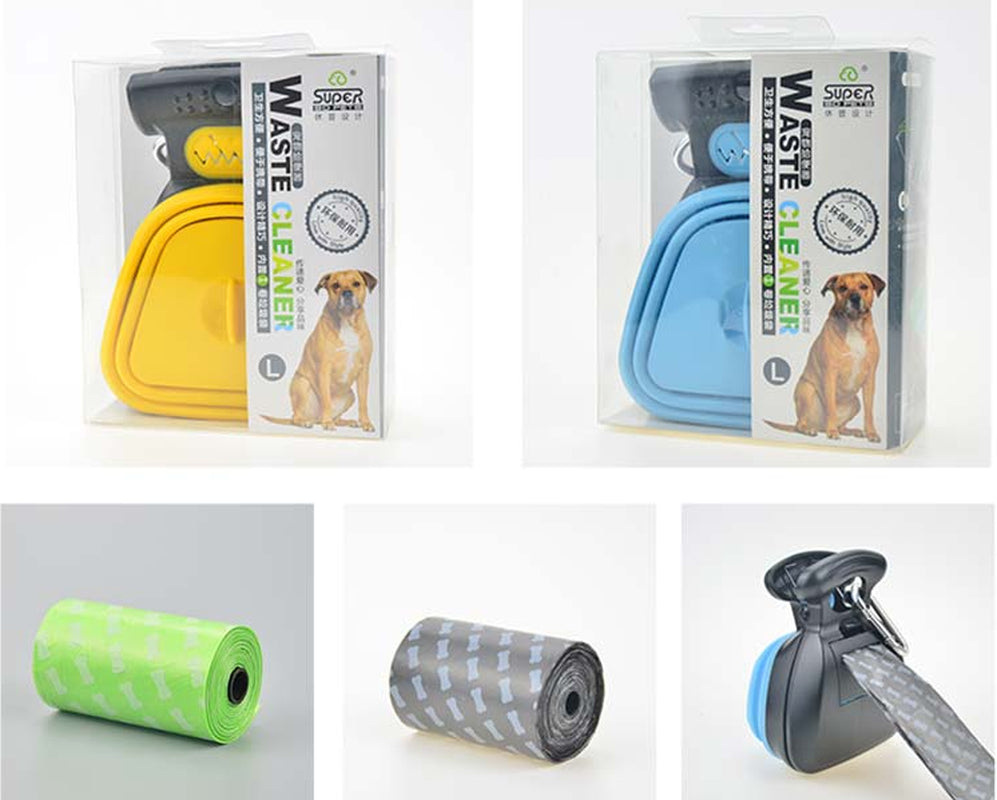 Dog Pet Travel Foldable Pooper Scooper with 1 Roll Decomposable Bags Poop Scoop Clean Pick up Excreta Cleaner Epacket Shipping