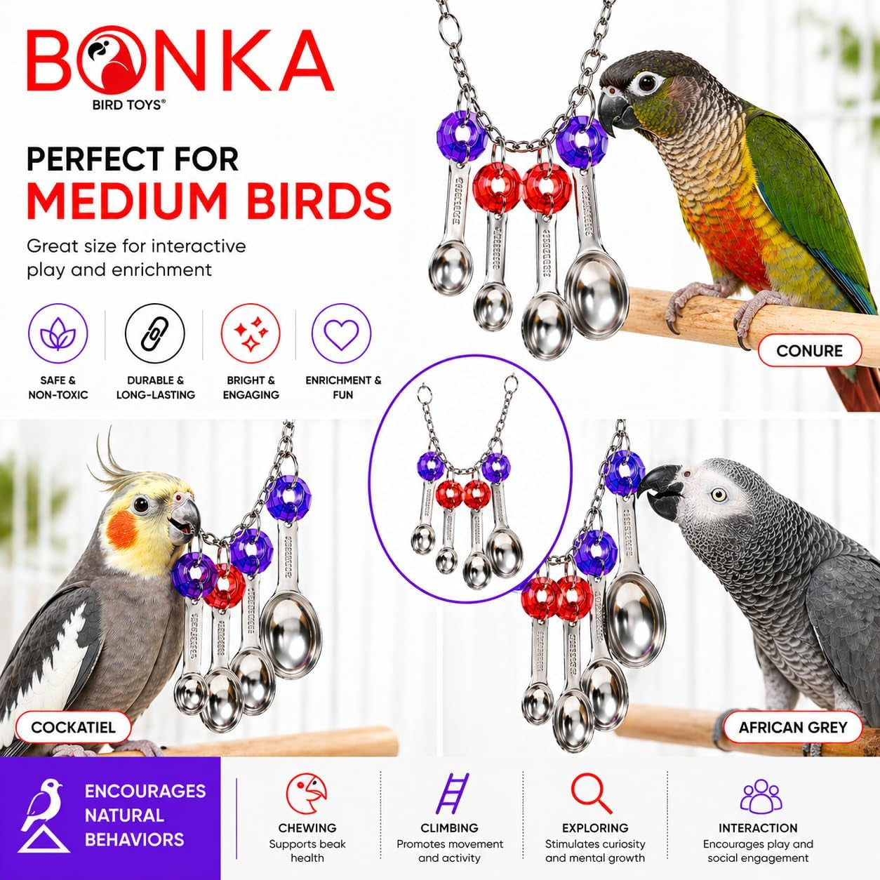1969 Spoon Delight Bird Toy Parrot Cage Toys Cages African Grey Amazon Conure