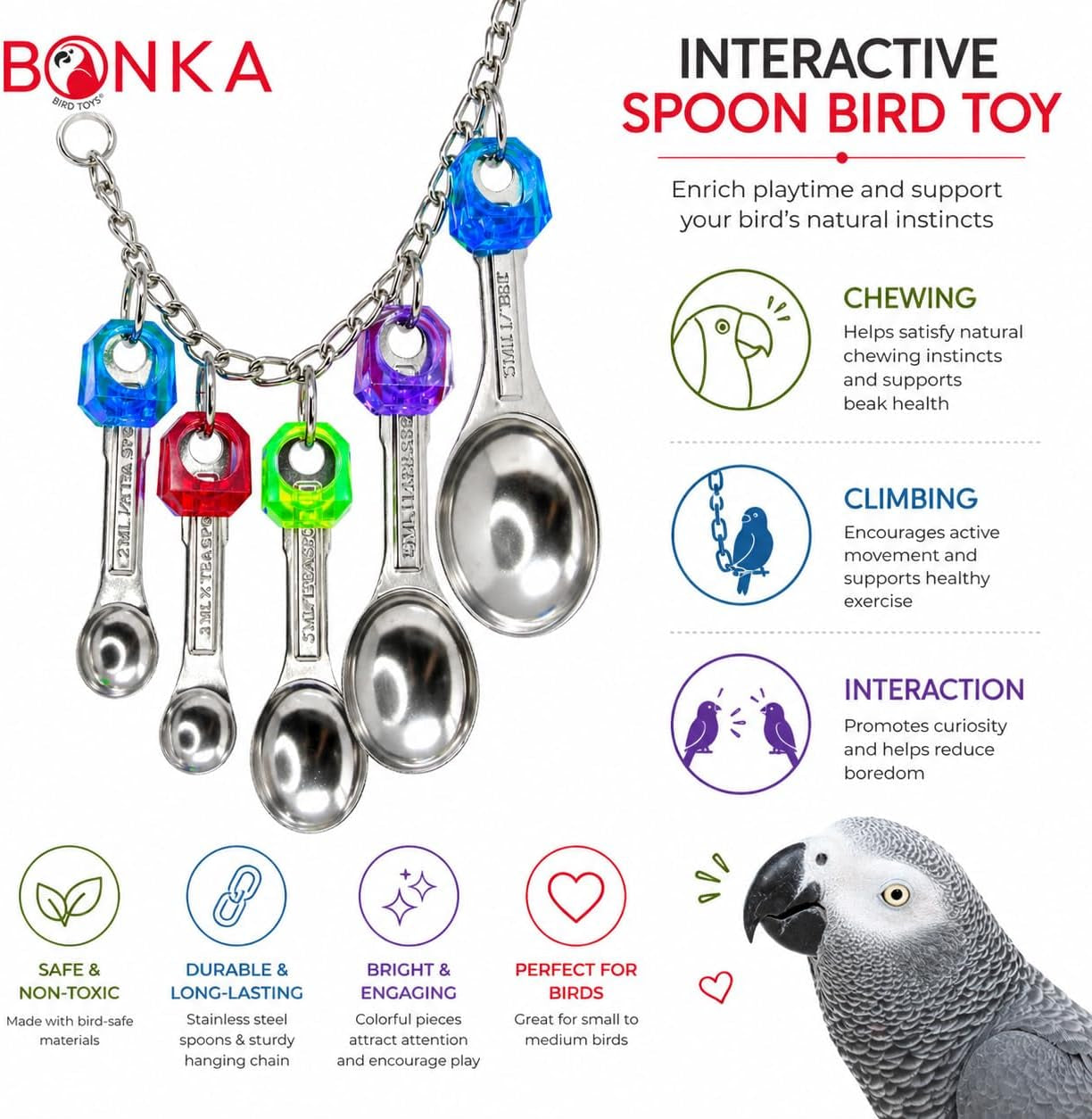 1969 Spoon Delight Bird Toy Parrot Cage Toys Cages African Grey Amazon Conure