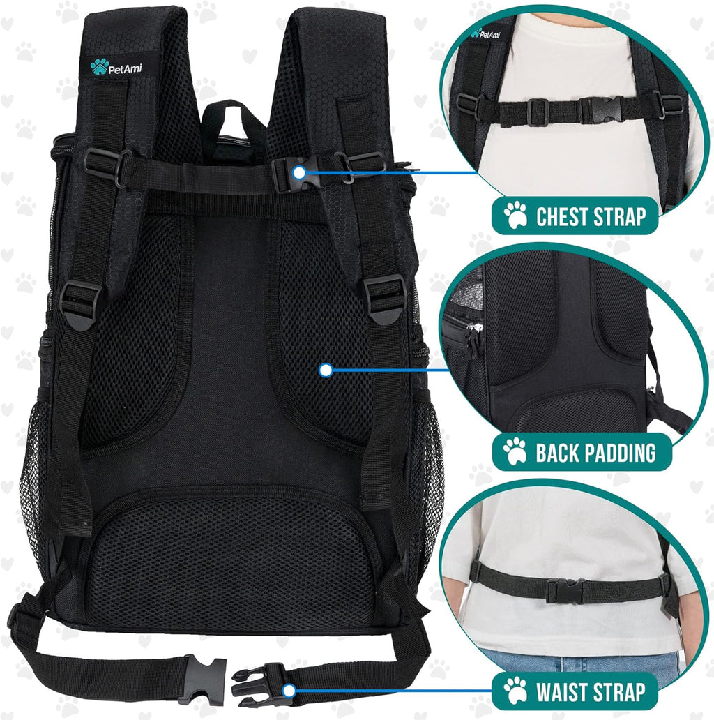 Dog Backpack Carrier, Airline Approved Cat Backpacks for Carrying Small Large Cats, Pet Carrier Back Pack, Ventilated Soft Sided for Travel, Hiking, Camping, Max 18 Lbs, Black