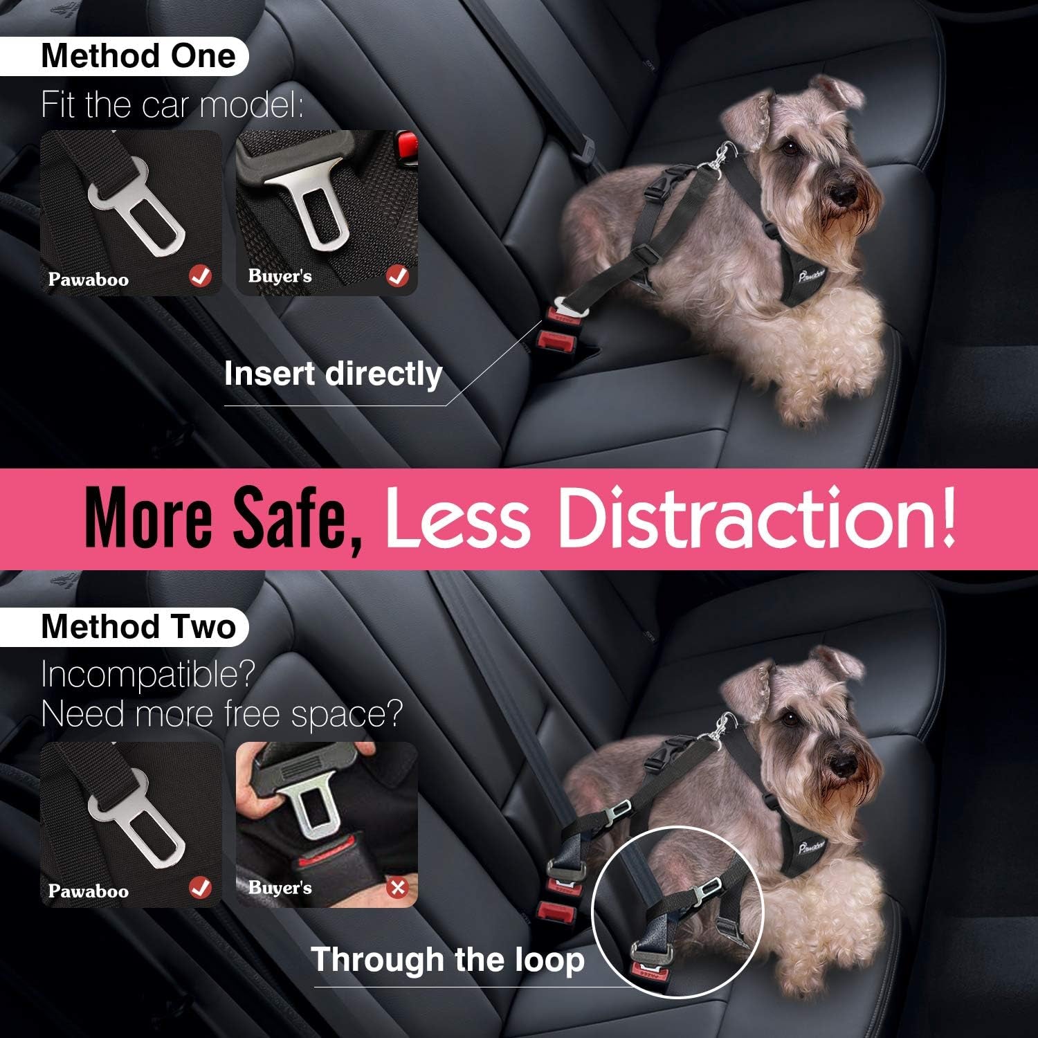 Dog Safety Vest Harness, Pet Car Harness Vehicle Seat Belt with Adjustable Strap and Buckle Clip, Easy Control for Driving Traveling Safety for Small Medium Dogs Cats, Small, Black